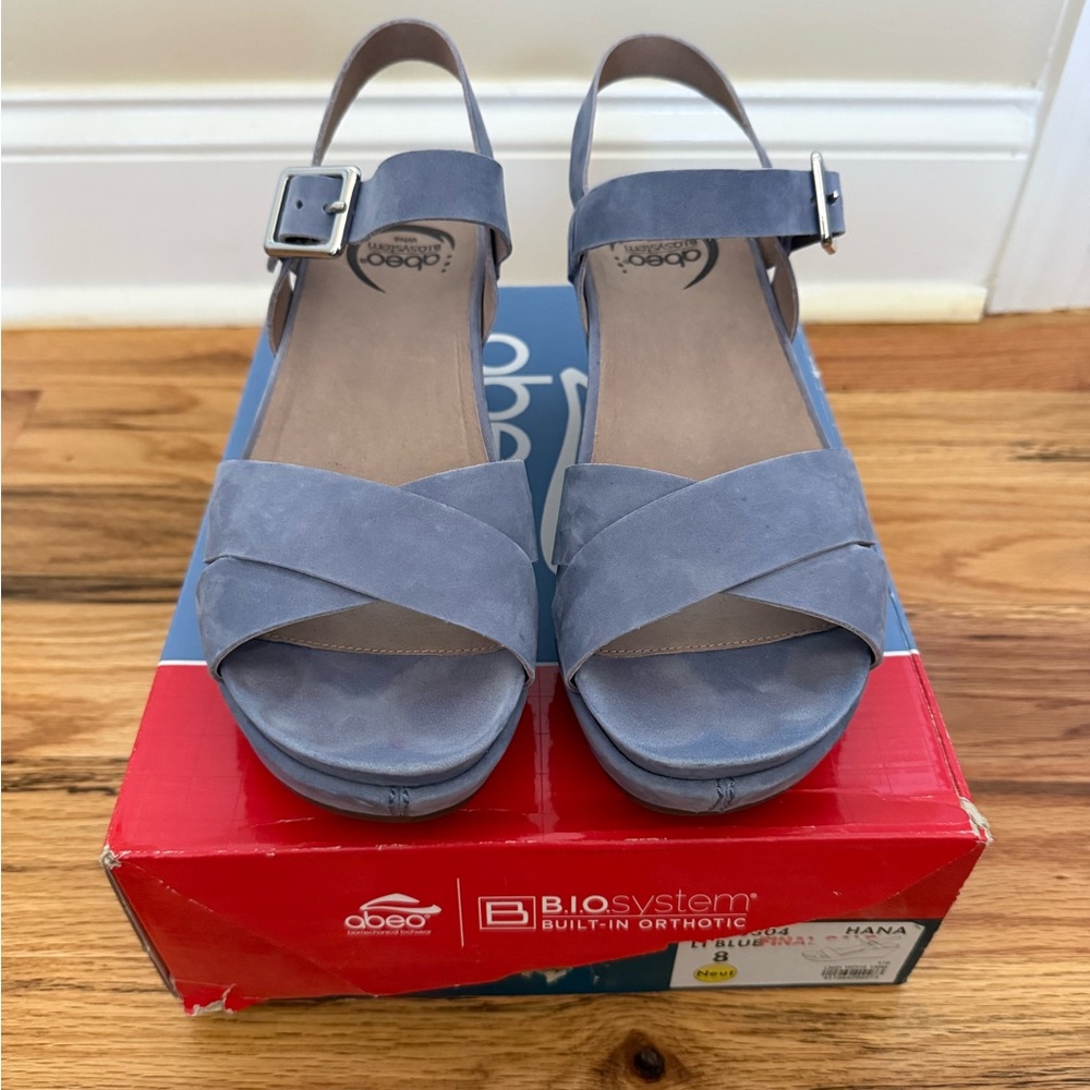 Abeo Light Blue Hana Wedge Sandals Suede - Picture 8 of 13